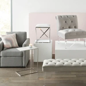Laila Ali Grey Tufted Accent Chair With Clear Acrylic Legs Outlet^* Shop