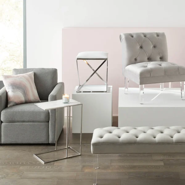 Laila Ali Grey Tufted Accent Chair With Clear Acrylic Legs Outlet^* Shop