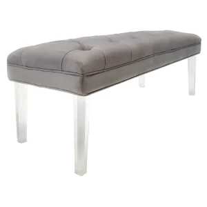 Laila Ali Grey Tufted Bench With Clear Acrylic Legs Promotion^* Shop