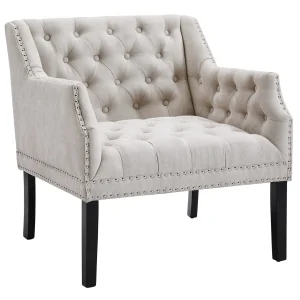 Lena Ivory Velvet Tufted Armchair With Nailhead Trim Discount Online^* Flash Sale