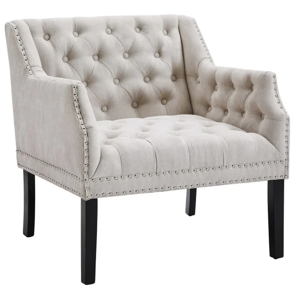 Lena Ivory Velvet Tufted Armchair With Nailhead Trim Discount Online^* Flash Sale