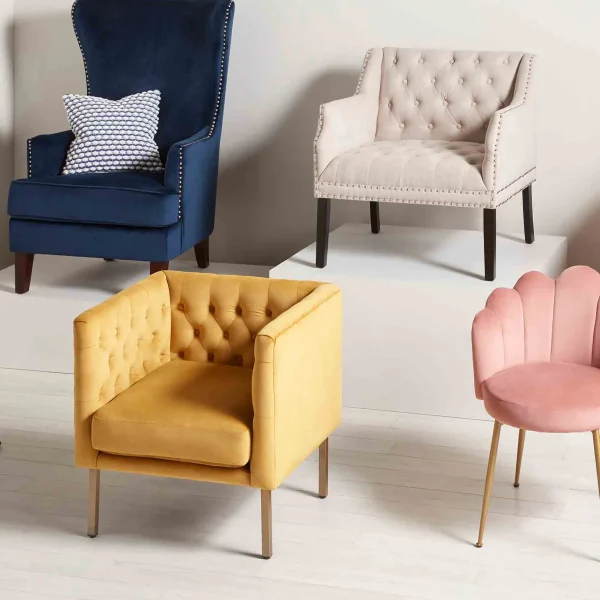 Lena Ivory Velvet Tufted Armchair With Nailhead Trim Discount Online^* Flash Sale