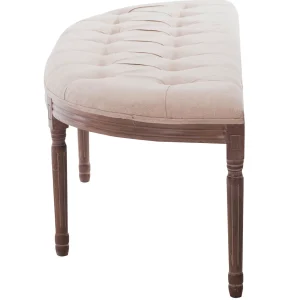 Lourdes Ivory Linen Tufted Curved Bench W/Distressed Wood Legs Opening Sales^* Flash Sale