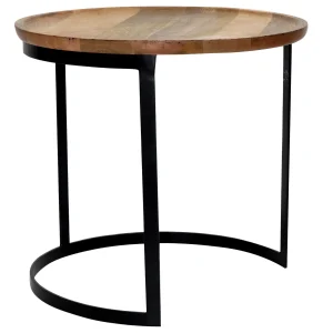 Mango Wood Top Side Table With Metal Base, Large Clearance^* Fashion