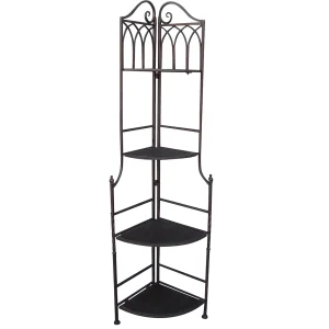 Metal Corner Rack With Brown Decorative Arch & Folding Wood-Top Shelves, 63 Online Discount^* Best Sale