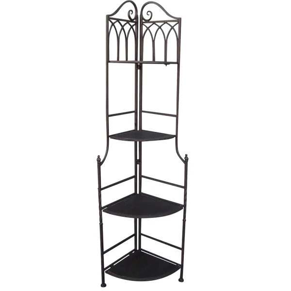 Metal Corner Rack With Brown Decorative Arch & Folding Wood-Top Shelves, 63 Online Discount^* Best Sale