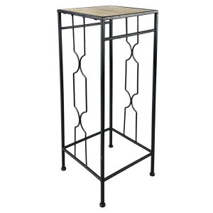 Metal Plant Stand With Wood Top Black, Large Promotion^* Flash Sale