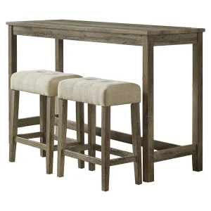 Oak Lawn Light Grey 3-Piece Sofa Table Set With Ivory Upholstered Counter Stools, 42 Cheaper^* Fashion