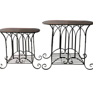 Oval Wood Top Gothic Table With Brown Arch Decorative Metal, Small Good Quality^* Fashion