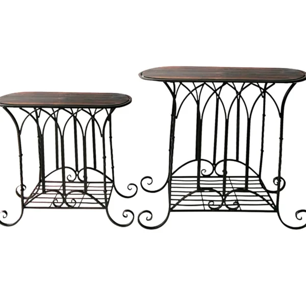 Oval Wood Top Gothic Table With Brown Arch Decorative Metal, Small Good Quality^* Fashion