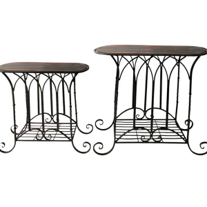 Oval Wood Top Gothic Table With Brown Arch Decorative Metal, Large Exquisite Gifts^* New
