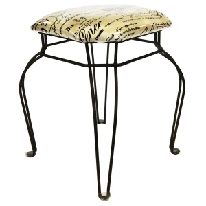 Paris Post Matte Black Wire Vanity Stool/Taupe Printed Fabric Seat Gift Selection^* Cheap