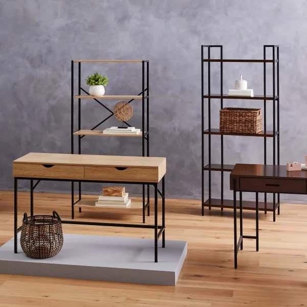 Parkview 5 Tier Metal & Wood Veneer Bookshelf Opening Sales^* Hot