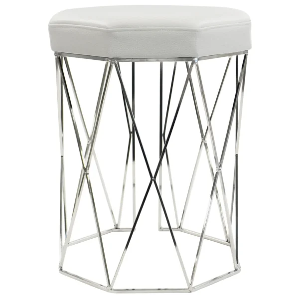 Prisma Chrome Wire Vanity Stool/Padded White Faux Leather Seat Featured^* Online