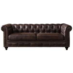 Providence Chesterfield Brown Faux Leather Tufted Sofa, 79 Opening Sales^* Hot