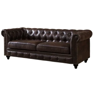 Providence Chesterfield Brown Faux Leather Tufted Sofa, 79 Opening Sales^* Hot