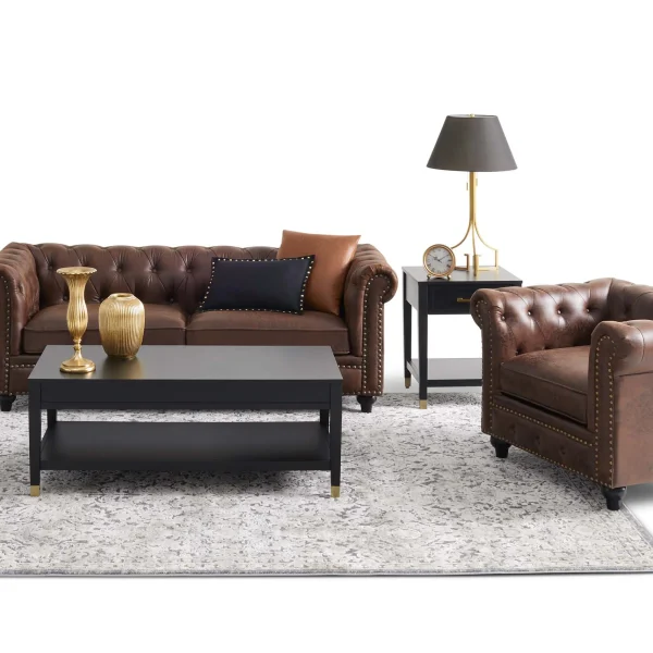 Providence Chesterfield Brown Faux Leather Tufted Sofa, 79 Opening Sales^* Hot