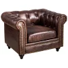 Providence Chesterfield Tufted Brown Faux Leather Rolled Arm Chair Online Discount^* Cheap