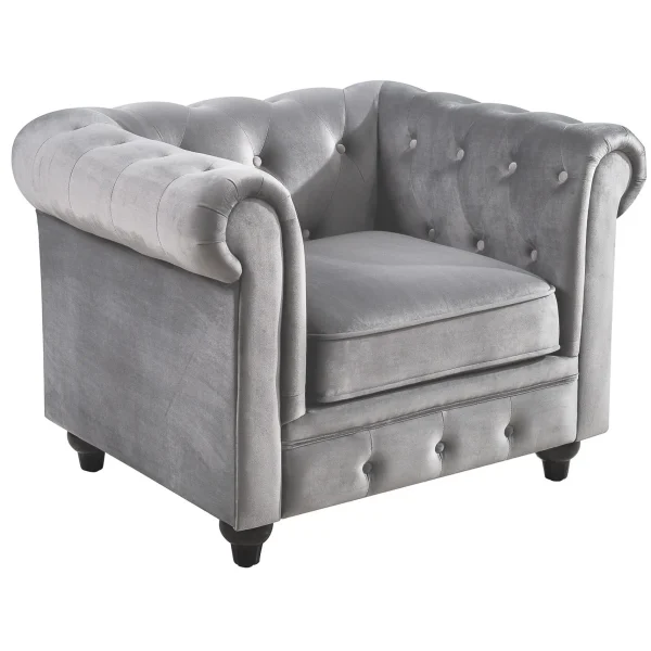 Providence Chesterfield Tufted Grey Velvet Rolled Arm Chair Discount Online^* Store