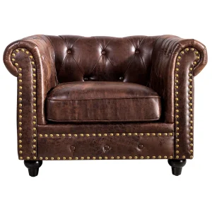 Providence Chesterfield Tufted Brown Faux Leather Rolled Arm Chair Online Discount^* Cheap