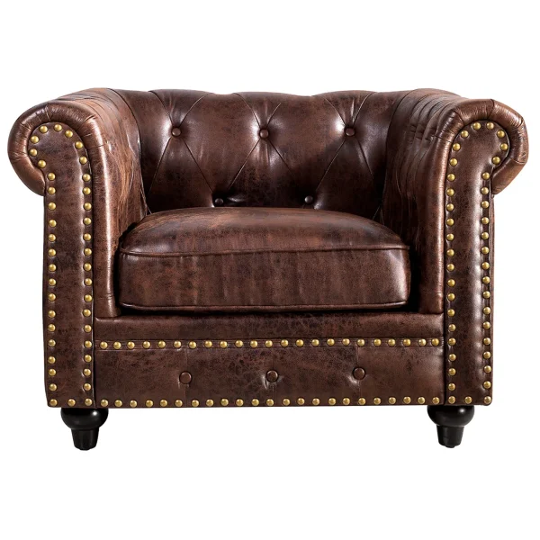 Providence Chesterfield Tufted Brown Faux Leather Rolled Arm Chair Online Discount^* Cheap