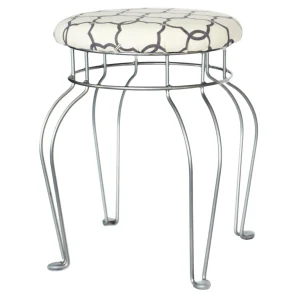 Quatrefoil Silver Wire Vanity Stool/Ivory Printed Fabric Seat Opening Sales^* Best Sale