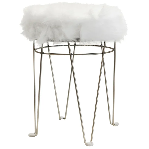 Rion Chrome Wire Vanity Stool/Padded White Faux Fur Seat Opening Sales^* Online