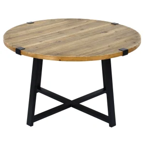 Round Wood Top Coffee Table With Metal X Base Clearance^* Discount