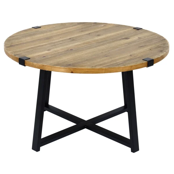 Round Wood Top Coffee Table With Metal X Base Clearance^* Discount
