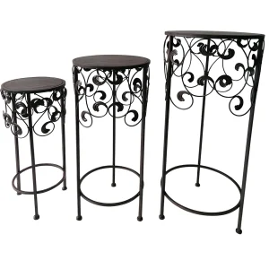 Round Wood Top With Scroll Metal Plant Stand, Medium Featured^* Cheap