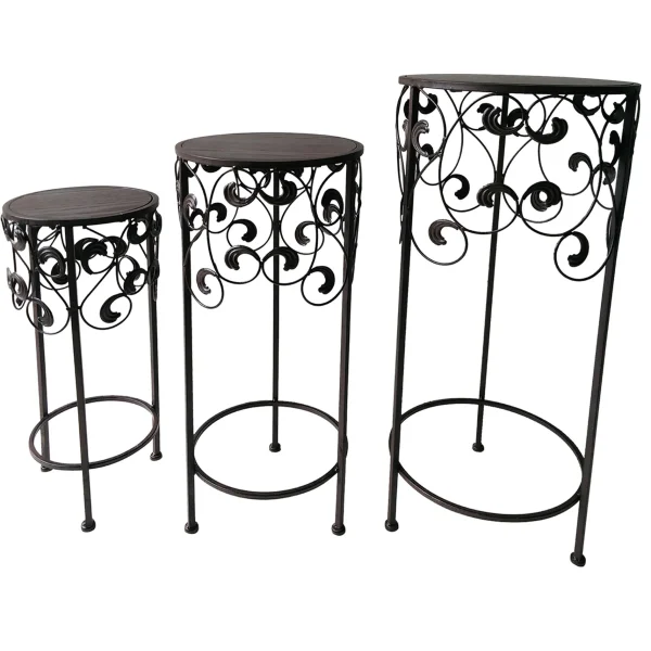 Round Wood Top With Scroll Metal Plant Stand, Small Opening Sales^* Sale