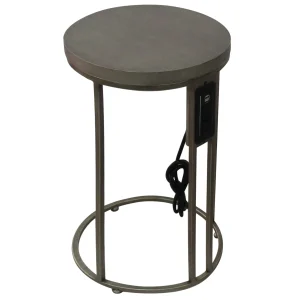 Round Wood-Top Gold Metal C-Table With Usb Port, Small Online Discount^* Flash Sale