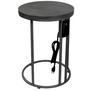 Round Wood-Top Metal C-Table With Usb Port, Silver Good Quality^* Hot
