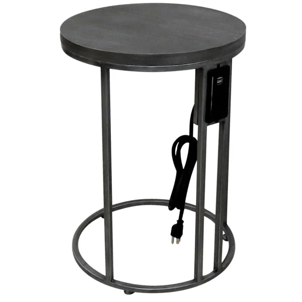 Round Wood-Top Metal C-Table With Usb Port, Silver Good Quality^* Hot
