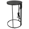 Round Wood-Top Silver Metal C-Table With Usb Port, Large Premium^* New