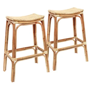 Set Of 2 Indah Rattan Backless Barstool, Honey Bargain Sale^* New