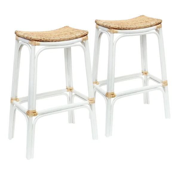 Set Of 2 Indah Rattan Backless Barstool, White Online Discount^* Best Sale