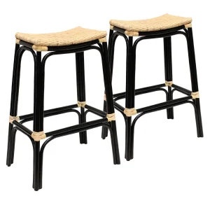 Set Of 2 Indah Rattan Backless Barstool, Black Online Discount^* Shop