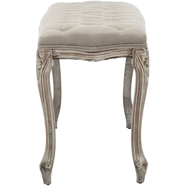 Simone Grey Linen Tufted Bench With Carved Reclaimed Wood Legs Outlet^* Cheap