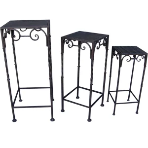 Square Wood Top Plant Stand With Brown Twist Metal Leg, Small Gift Selection^* Clearance