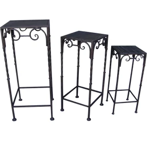 Square Wood Top Plant Stand With Brown Twist Metal Leg, Large Discount Online^* Sale