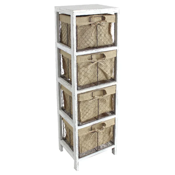 4-Tier White Wooden Shelf With Wire Baskets Exquisite Gifts^* Online