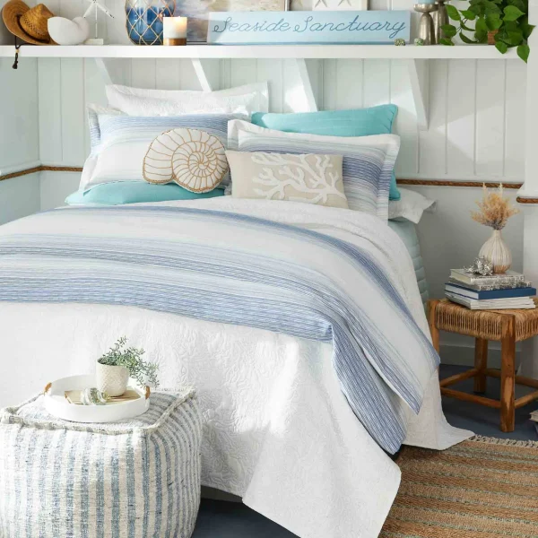 Ty Pennington Lex Blue Striped Square Pouf, 16 Less Expensive^* Flash Sale