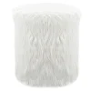White Faux Fur Round Ottoman Fashion^* Clearance