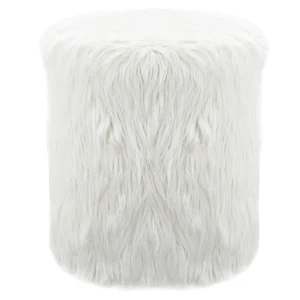 White Faux Fur Round Ottoman Fashion^* Clearance