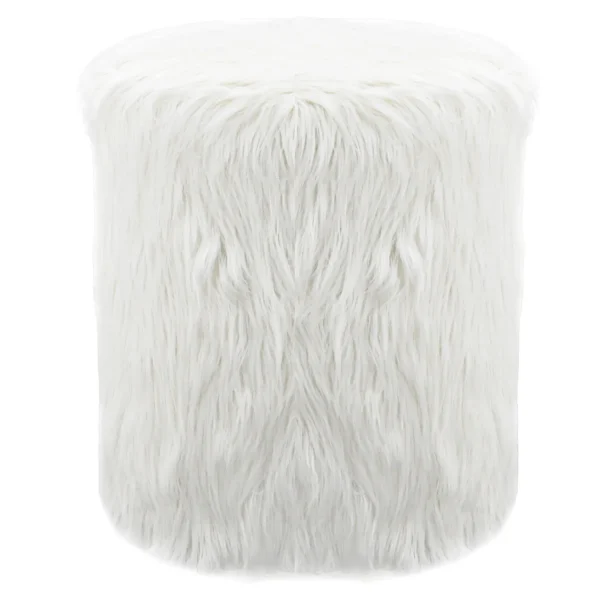 White Faux Fur Round Ottoman Fashion^* Clearance